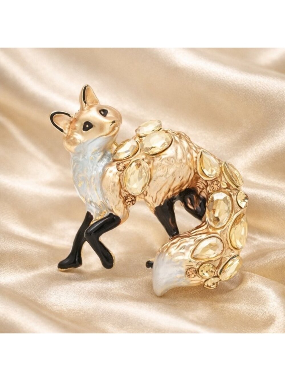 Champagne Fox Gold Crystal Brooch